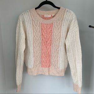 Anthropologie cream and pink knit sweater